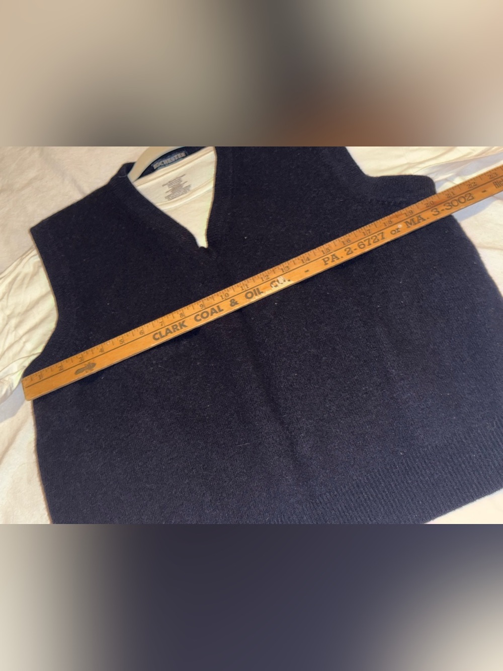 90’s Navy V-Neck Knit Sweater Vest over white tee - Picture 4 of 7